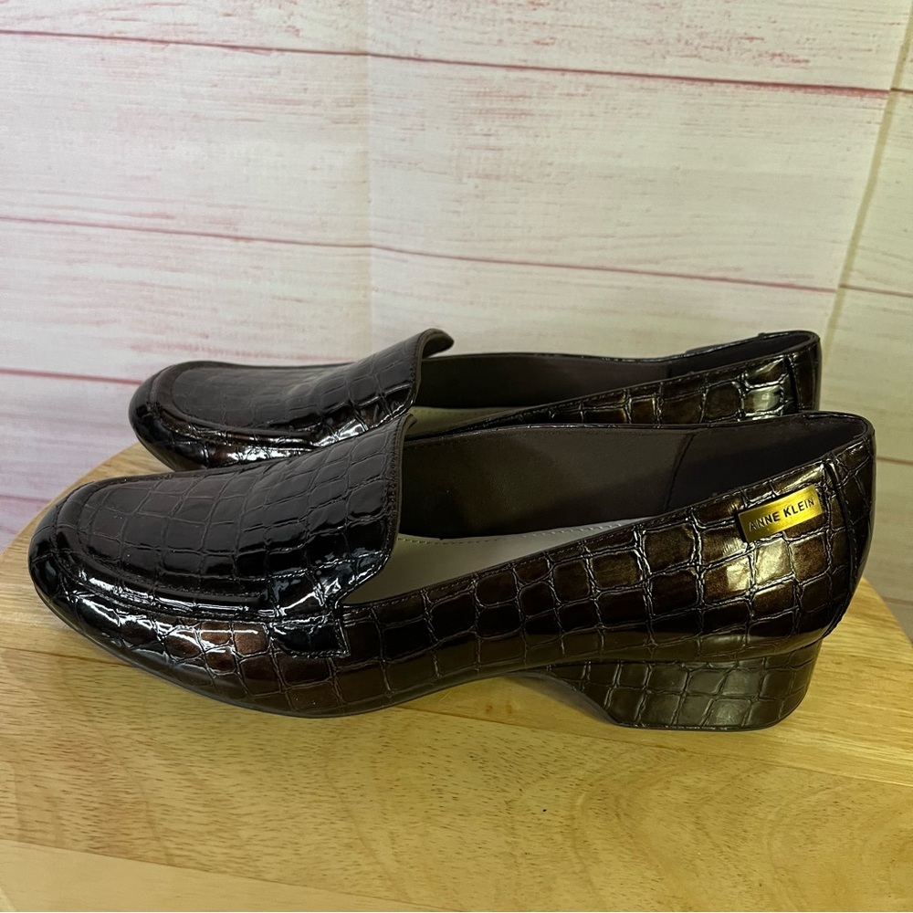 Ann Klein iflex Kamden Brown Croc Print Flat Loafers Size 7.5